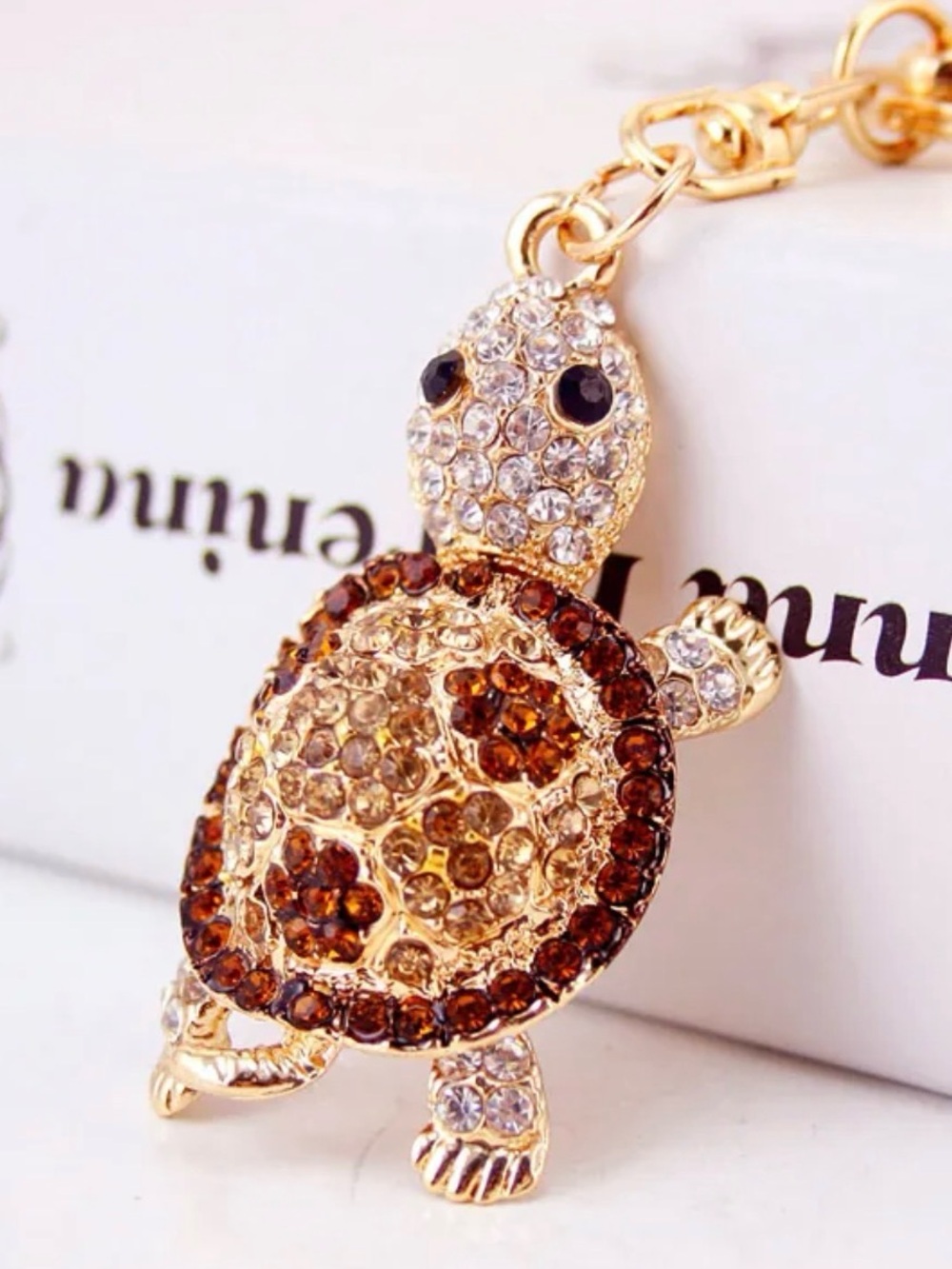 Gold Turtle Pendant Keychain with RhinestoneShell - Picture 2 of 3